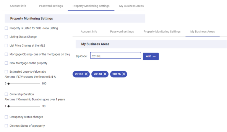 prospektr property monitoring settings